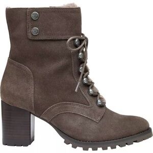 New $198 Johnston & Murphy Vivica Faux Fur‎ Boot Size 8.5 Dark Gray Suede Bootie